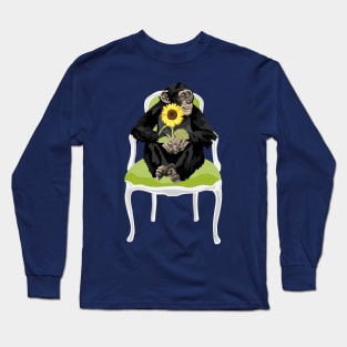 Chimp in a chair with a sunflower Long Sleeve T-Shirt